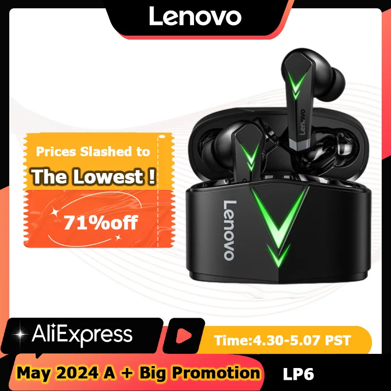 

Lenovo LP6 TWS Gaming Earphone New Wireless Buletooth Headphone With Noise Reduction Dual Mode Headset For E-Sports Games Music