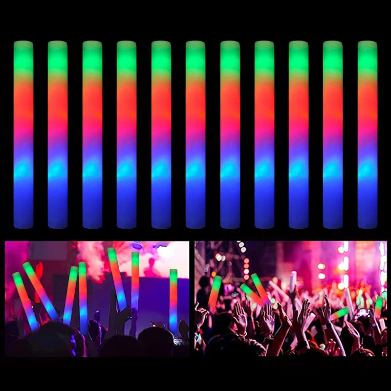 100PCS LED Light Up Foam Sticks Cheer Tube Soft Flashing Glow Baton Wands  Gift