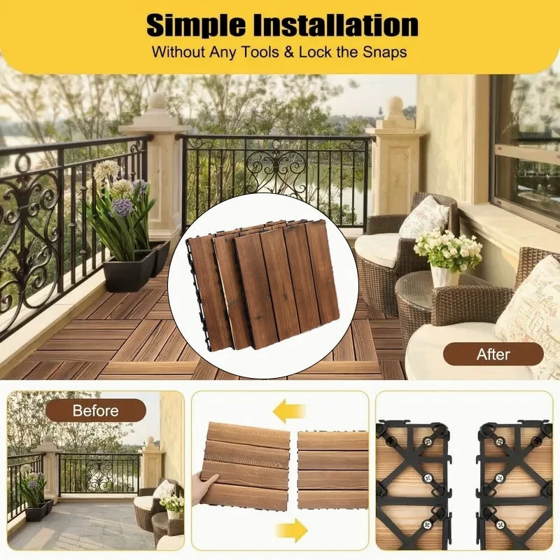 1PC Solid Wood Flooring, Can Be Freely Spliced and DIY, Suitable for Indoor, Outdoor, Terrace, Balcony, Garden Flooring,Brown