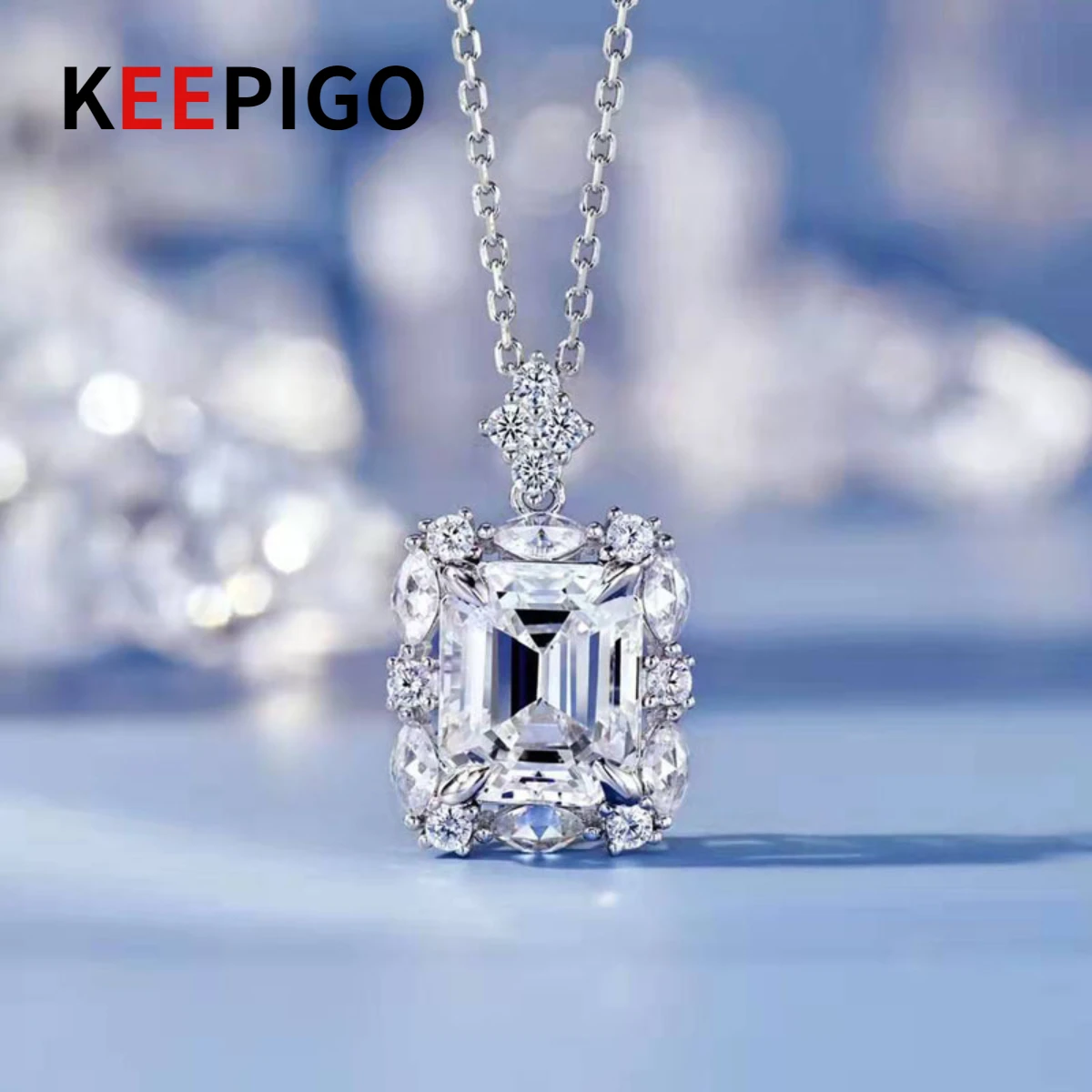 

KEEPIGO S925 Sterling Silver White G Color Square High Carbon Diamond Pendant Necklace For Women Sparkling Fine Jewelry Gift