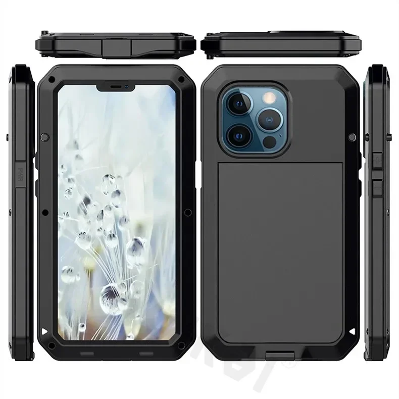 Rugged Shockproof Metal Phone Case with Glass Screen Protection