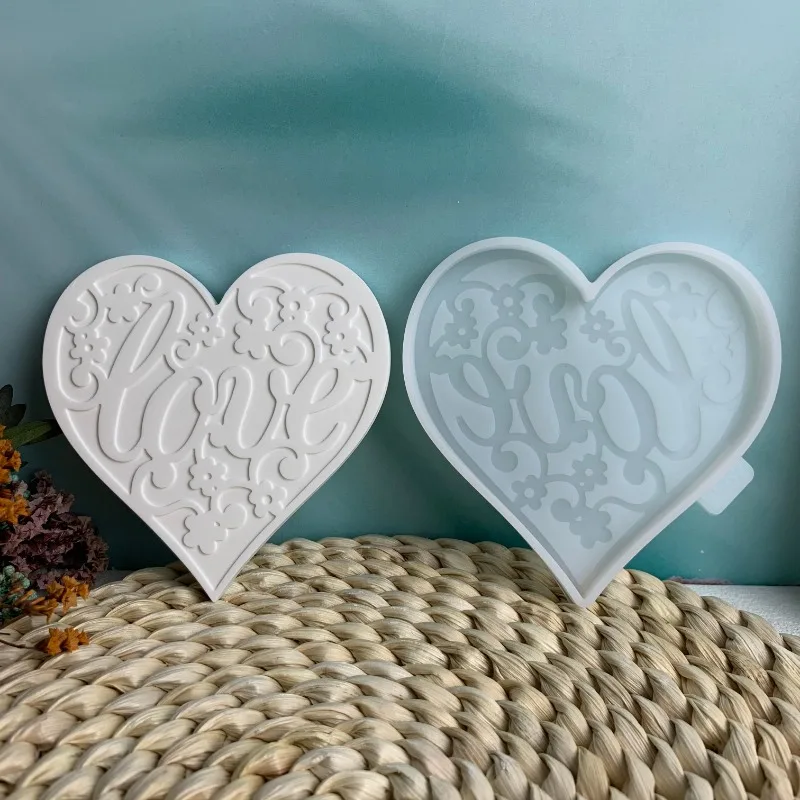 Heart Pattern Coaster Silicone Mold Valentines Day Love Flower Plaster Resin Concrete Wine Glass Mat Mould Jewelry Display Plate silicone mold