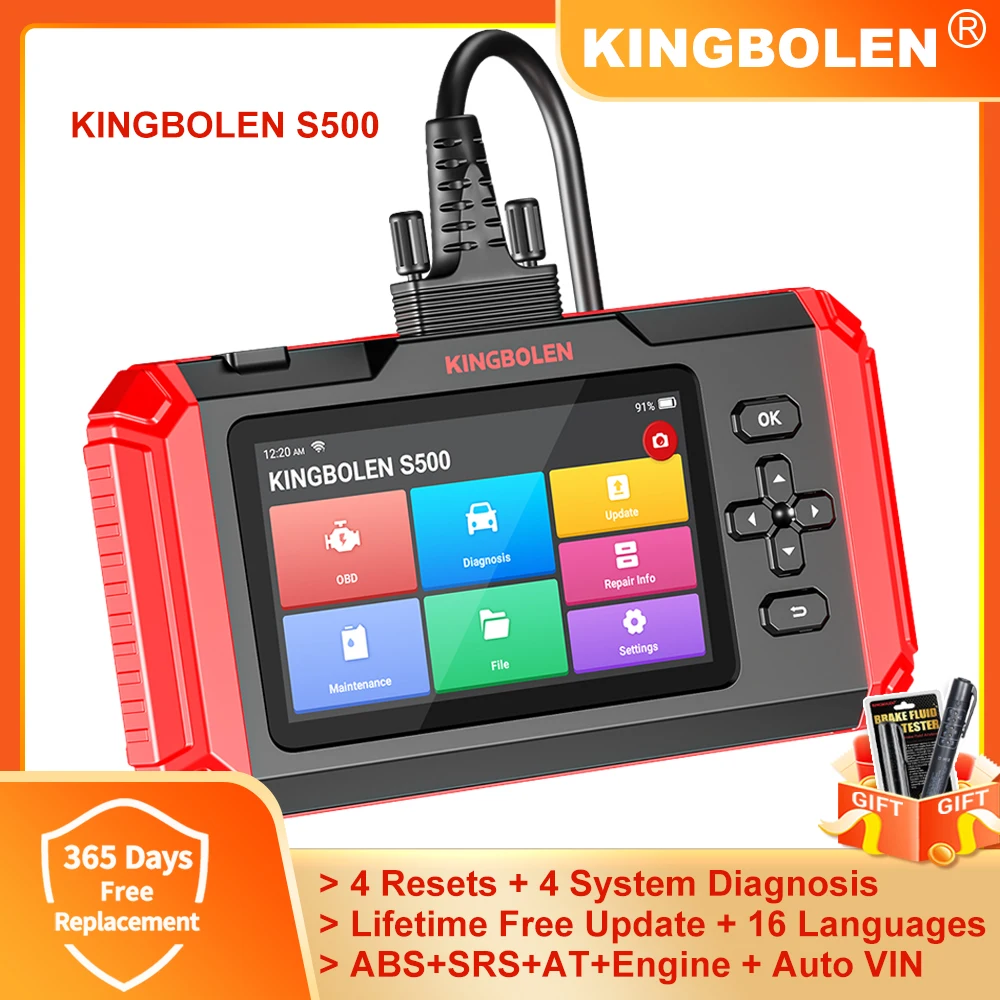 Kingbolen S500 4 Sistemi Strumento Diagnostico Per Auto Aggiornamento Gratuito A Vita 4 Reset Freno A Olio Sas Ets Obd2 Scanner Abs Srs Ecm Tcm