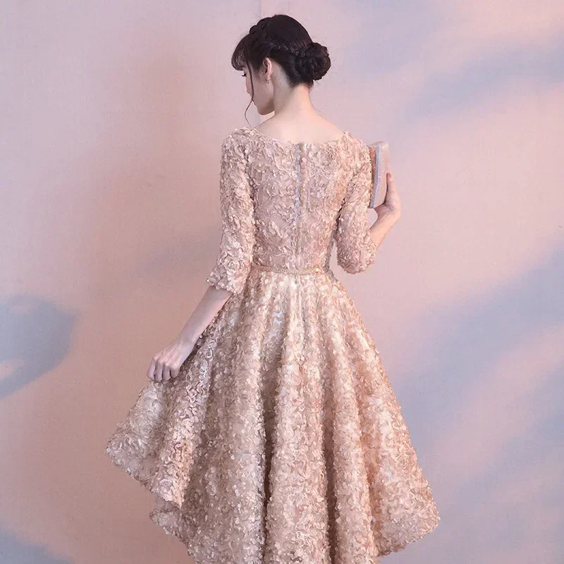It's YiiYa Customized Bridesmaids Dress khaki O-neck Half Sleeve Floral  Tulle Tea-Length Zipper Plus size Lady Party Formal Gown - AliExpress 320
