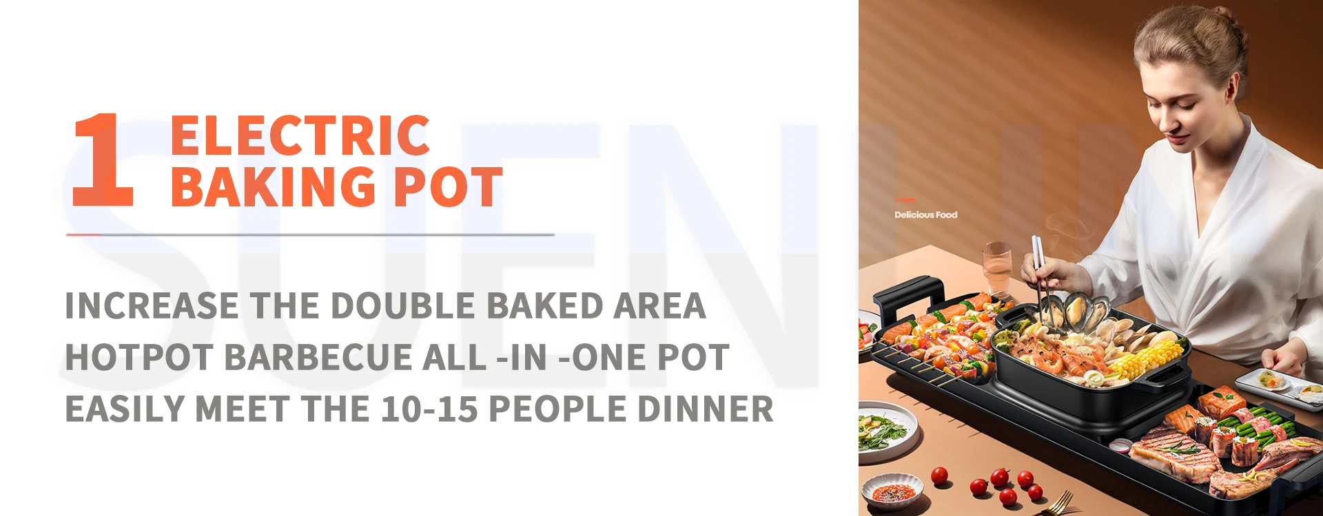 Description Picture 4 of itemHousehold Smokeless Barbecue Hot Pot Machine Cooking Baking Plate Integrated Pot Eletrico Griddle Electric Boiling Pot Barbecue