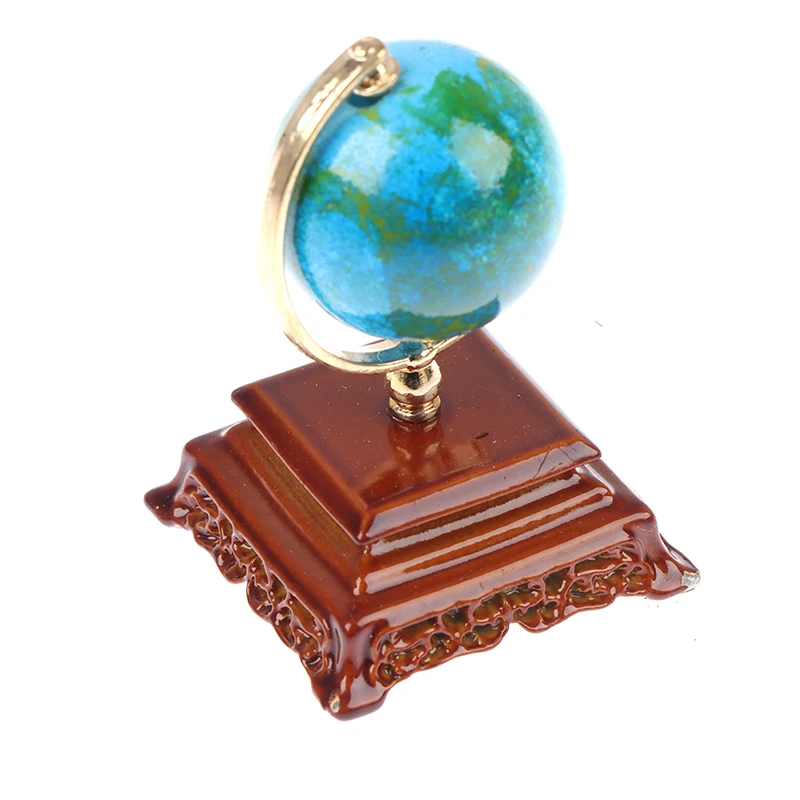 1Pc Mini Metal 1:12 Scale Vintage Blue World Globe Miniature Dollhouse Furniture Living Room Reading Room Decor Accessories