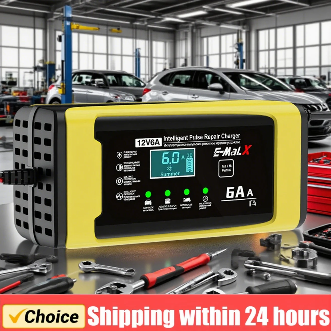12V 6A Smart Car Battery Charger 220V Power Pulse Repair Charger for for Auto Motorcycle Lead-Acid AGM GEL Batteries  ﻿