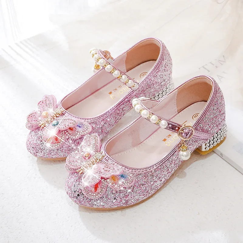 Girls Glitter High Heel Leather Shoes for Kids