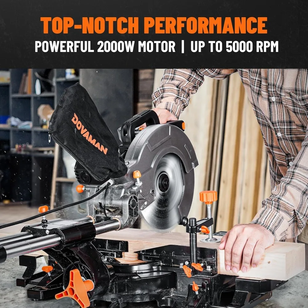 10-Inch Sliding Miter Saw with Laser Guide, 5000/3200RPM Dual Speed, Ambidextrous Design, Max Cut 3.5x13.4in for Wood & Metal