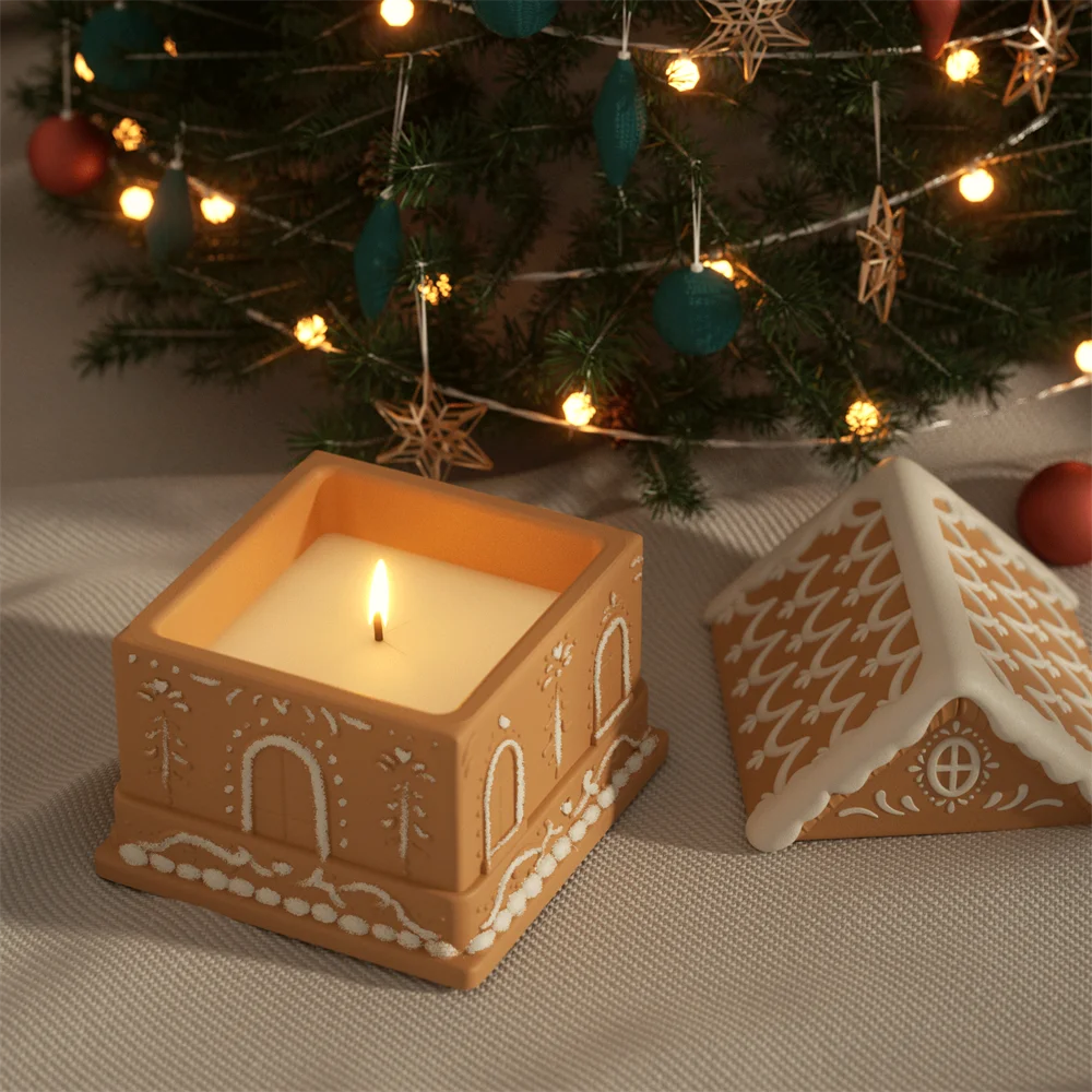 Weihnachten süße Lebkuchen Cottage Kerze Glas Silikonform DIY handgemachte Beton Jesmonite Kerze Gefäß Form