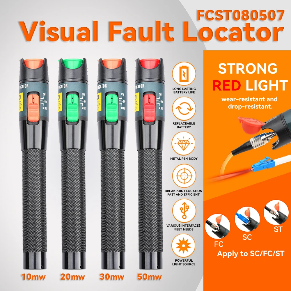 Visuele Foutzoeker, 60MW 60KM VFL Glasvezelkabel Tester Meter, VFL Roodlichtpen Glasvezel Gereedschapsset Testkit voor Glasvezelnetwerkkabels voor FC SC ST-interface