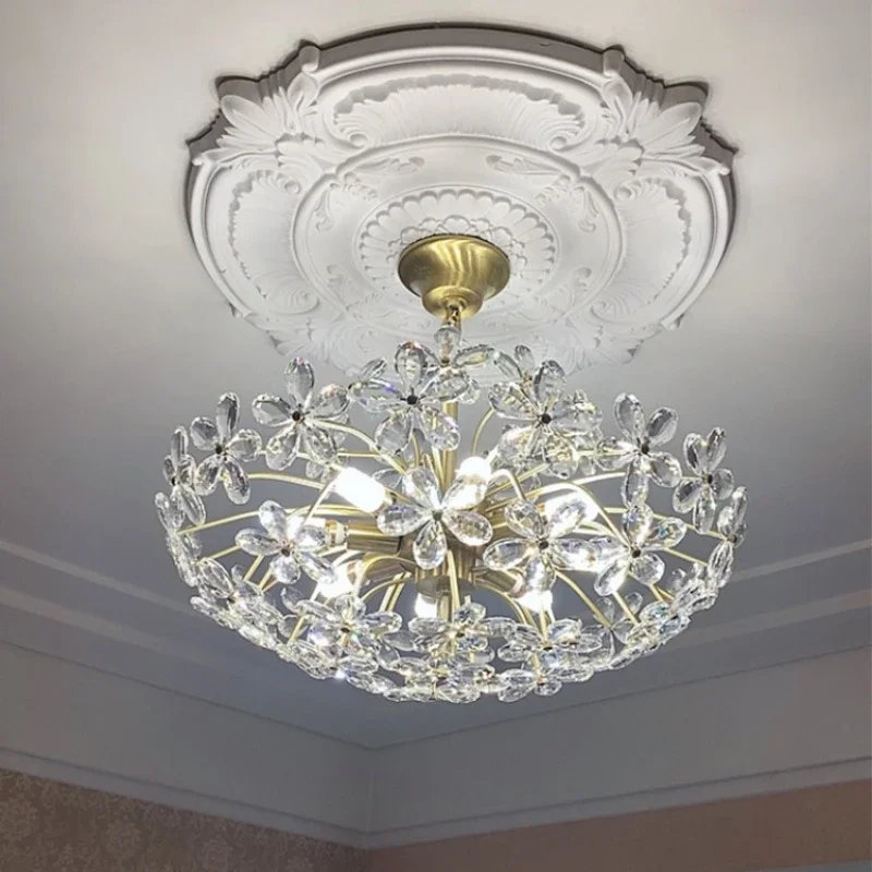 French New Design  Crystal Flower Ceiling Chandelier Retro Living Bedroom Restaurant Lamp Luxury Lighting LED Lustre Decoration