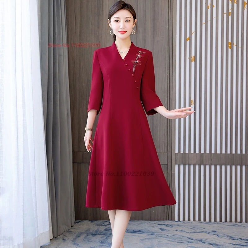 

2024 chinese vintage dress national flower embroidery wedding cheongsam improved qipao dress traditional banquet evening dress