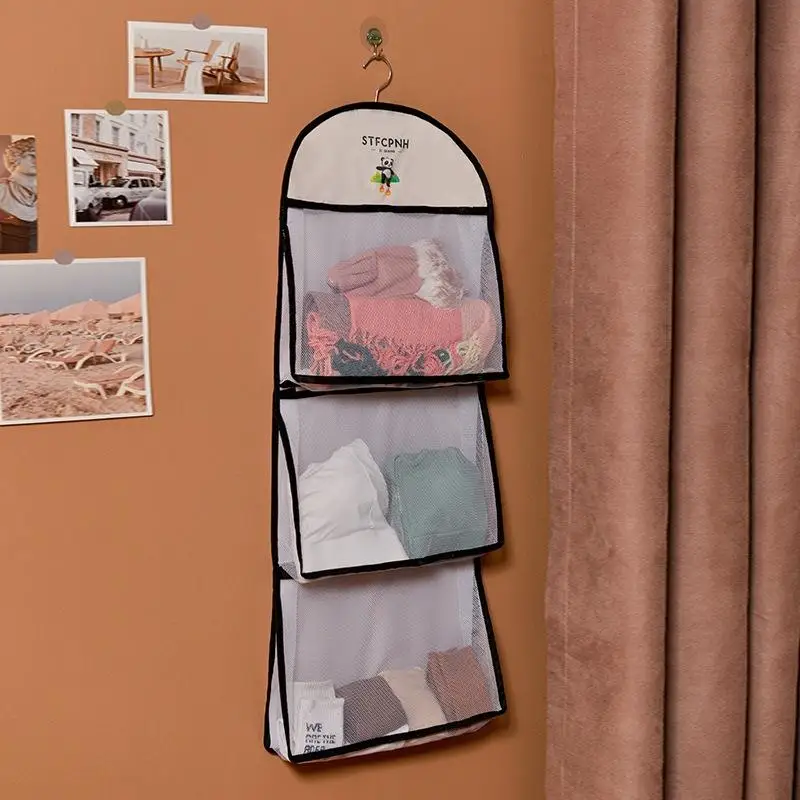 2/3Layer Large Capacity Storage Mesh Bag Underwear Socks Storage Bag Breathable Wardrobe Organizer With Clothes Hanger