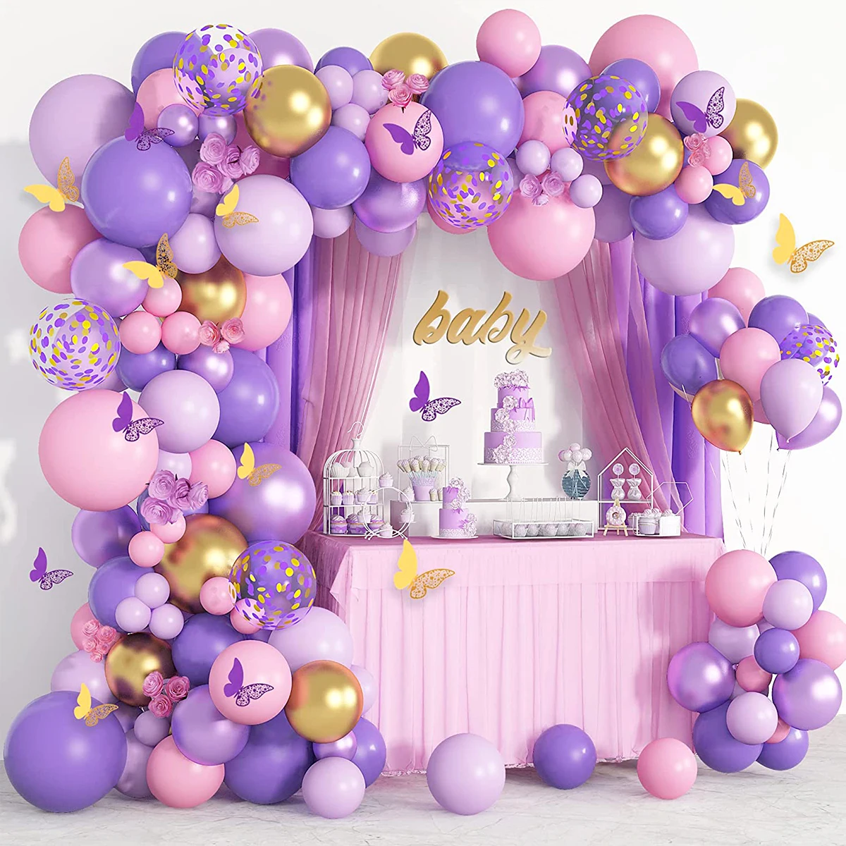 Butterfly Balloon Garland Arch Kit Happy Birthday Party Decor Kids Baby Shower Latex Ballon Wedding Party Supplies