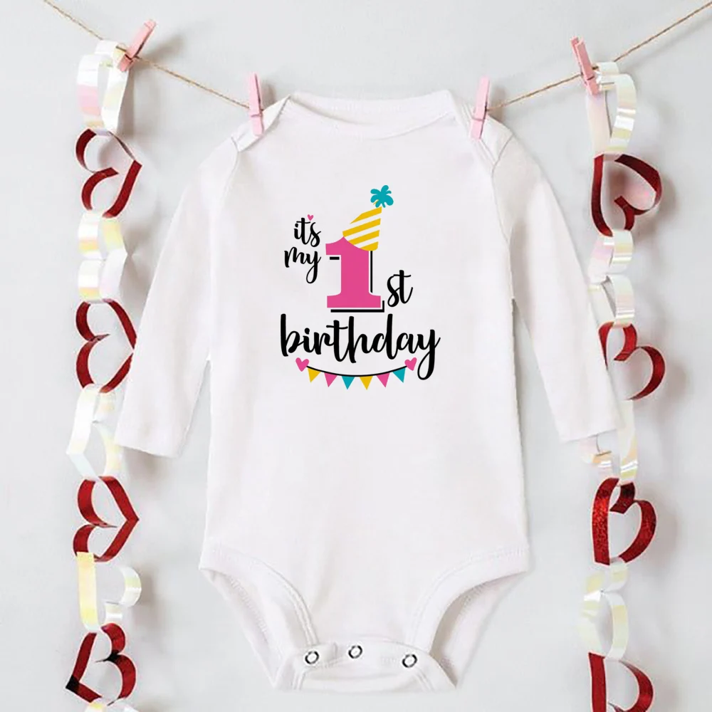 My 1st Birthday Newborn Bodysuit Infant Baby Clothes Toddler Jumpsuits Boys Girls Birthday Party Long Sleeve Outfits Romper Gift 5