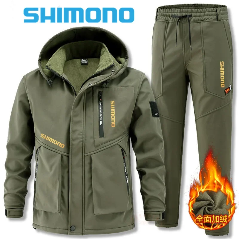 

New Winter Fishing Charge Suit Set for Men's Outdoor Sports Plush Thickened Windproof Mountaineering Fishing Clothing Warm Set