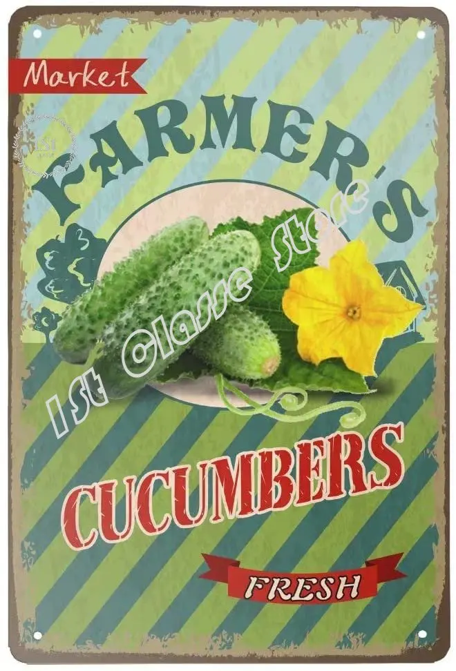 Vintage Metal Tin Sign Farmers Market Pepinos Novedad Aluminio Cartel Para El Hogar Cocina Bar De Pared 12.0X8.0 Pollici