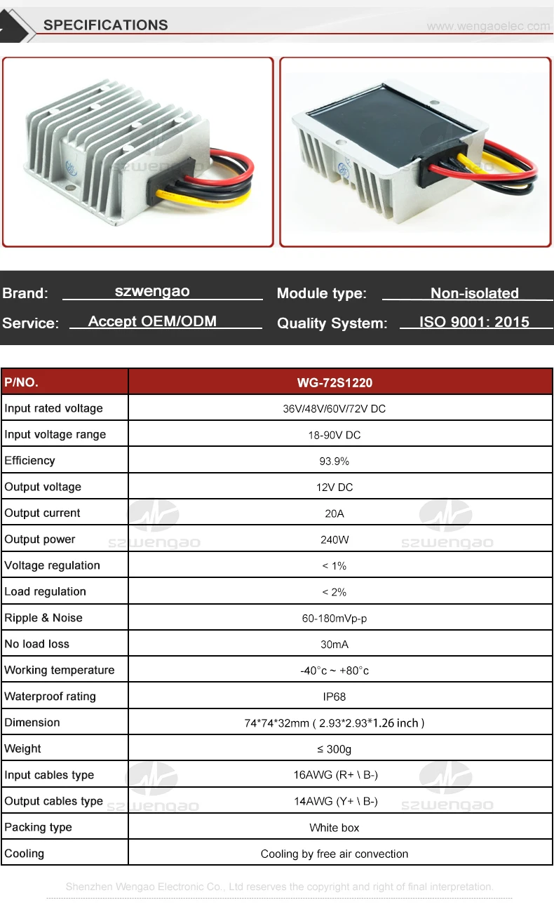 Description Picture 5 of itemBest Quality 24V 36V 48V 60V 72V Step-down to 12V 13.8V 10A 15A 20A Buck Module DC DC Converter 276W Waterproof Transformer