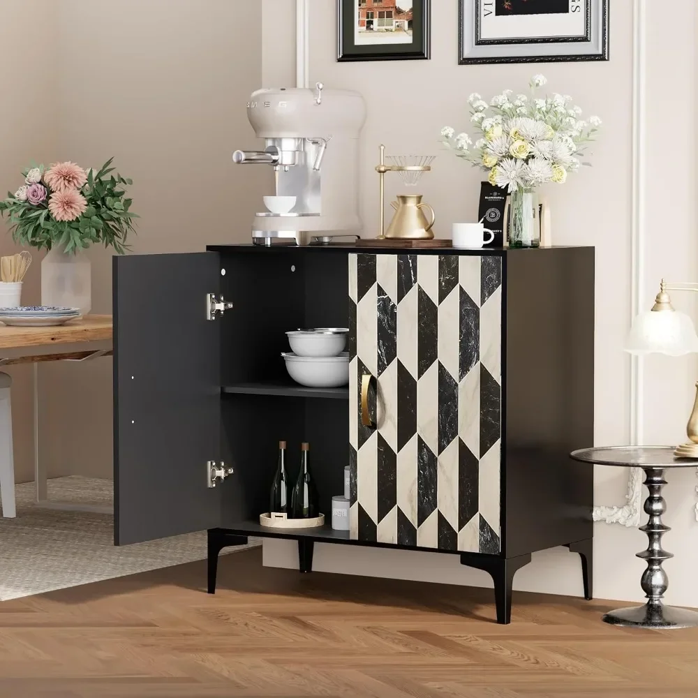 Sideboard et 2 Packs Kitchen Storage Cabinet with 4 Faux Marble Doors, Hallway, Liquor/Accent Cabinet with Gold Handles