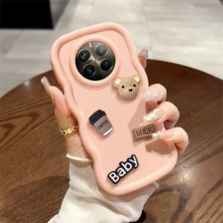 3D Bear Cartoon Wavy Silicone Phone Case - Cute Soft Cover for OPPO A57S (Baby Pink)