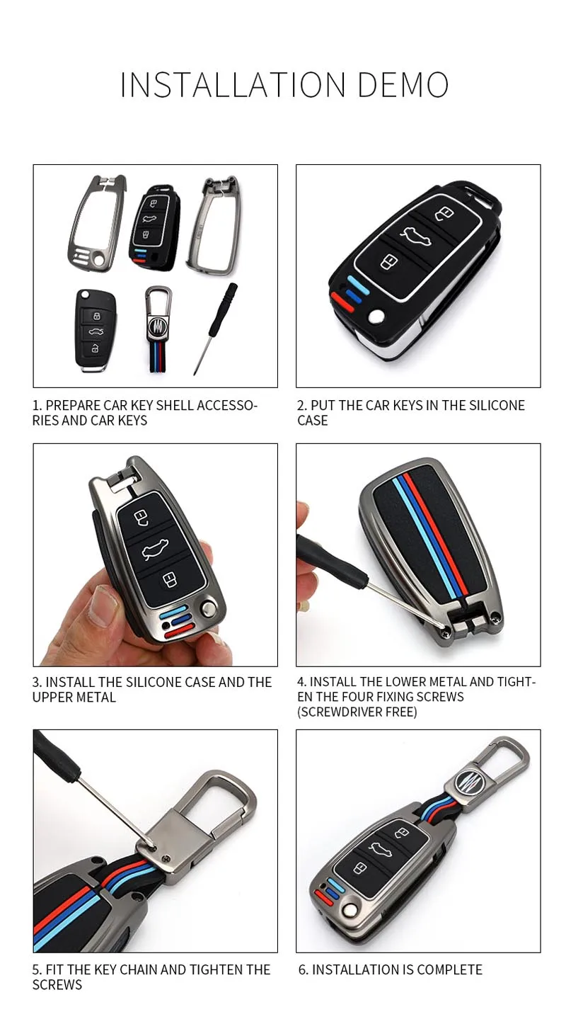 Cover chiate/telecomando per Audi A3 A4 A5 A6L C6 8L 8P B6 B7 B8 C6 RS3 Q3 Q7 TT 8L 8V S3 portachiavi Borsette Protettore Accessori Auto - S5242190924074e3381765ee454ce4afaI