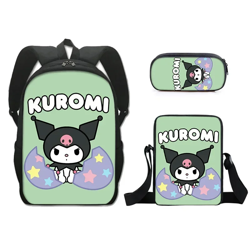 

Kuromi Schoolbag Student Backpack Three-piece Polyester Single-layer Pencil Bag Small Satchel Anime Schoolbag