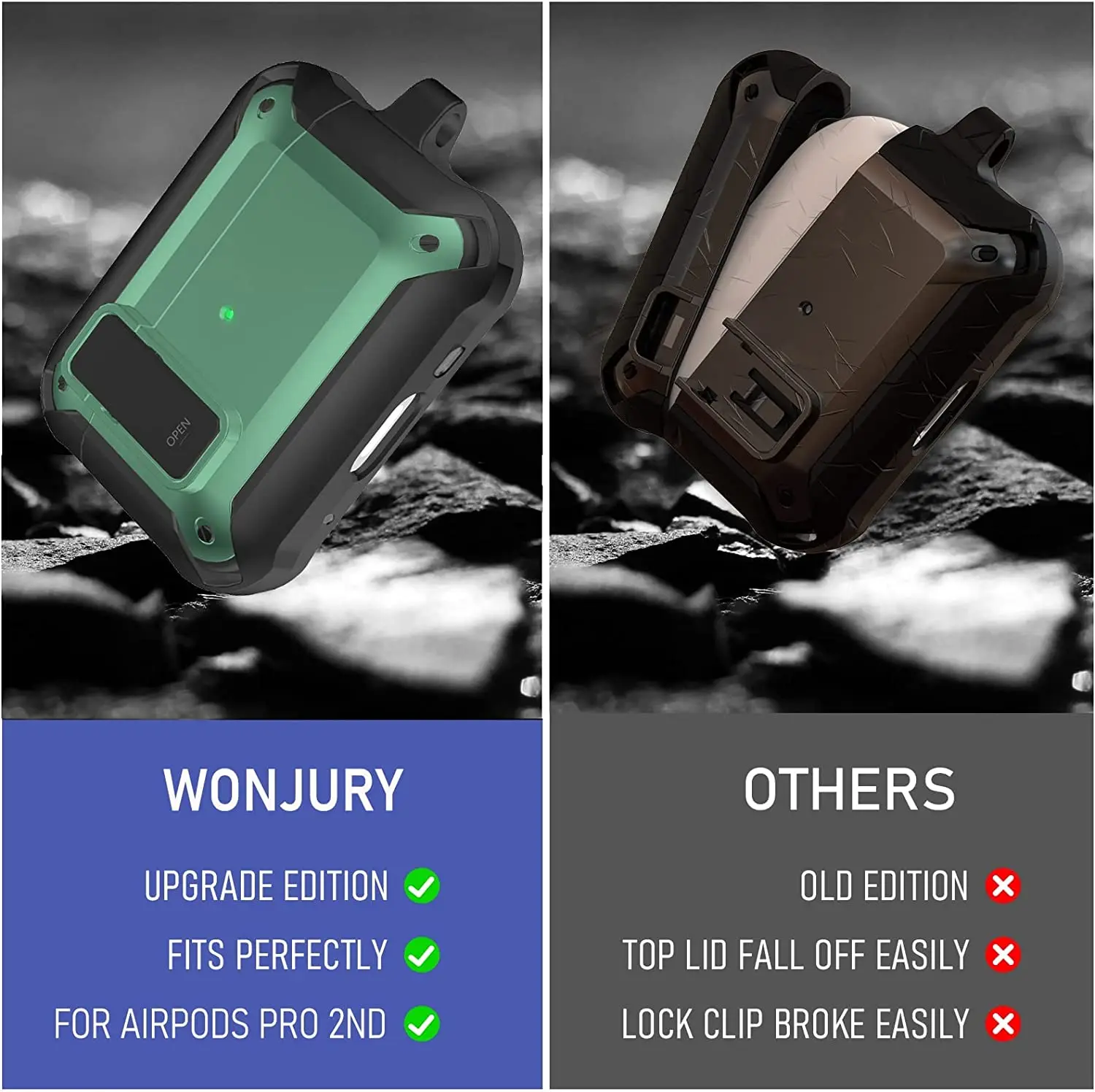 For Airpods 4/Pro 2/AirPods 1/2/3 Case with Lock, Rugged Shell Military Armor Protective Cover Wireless Earphone With Keychain