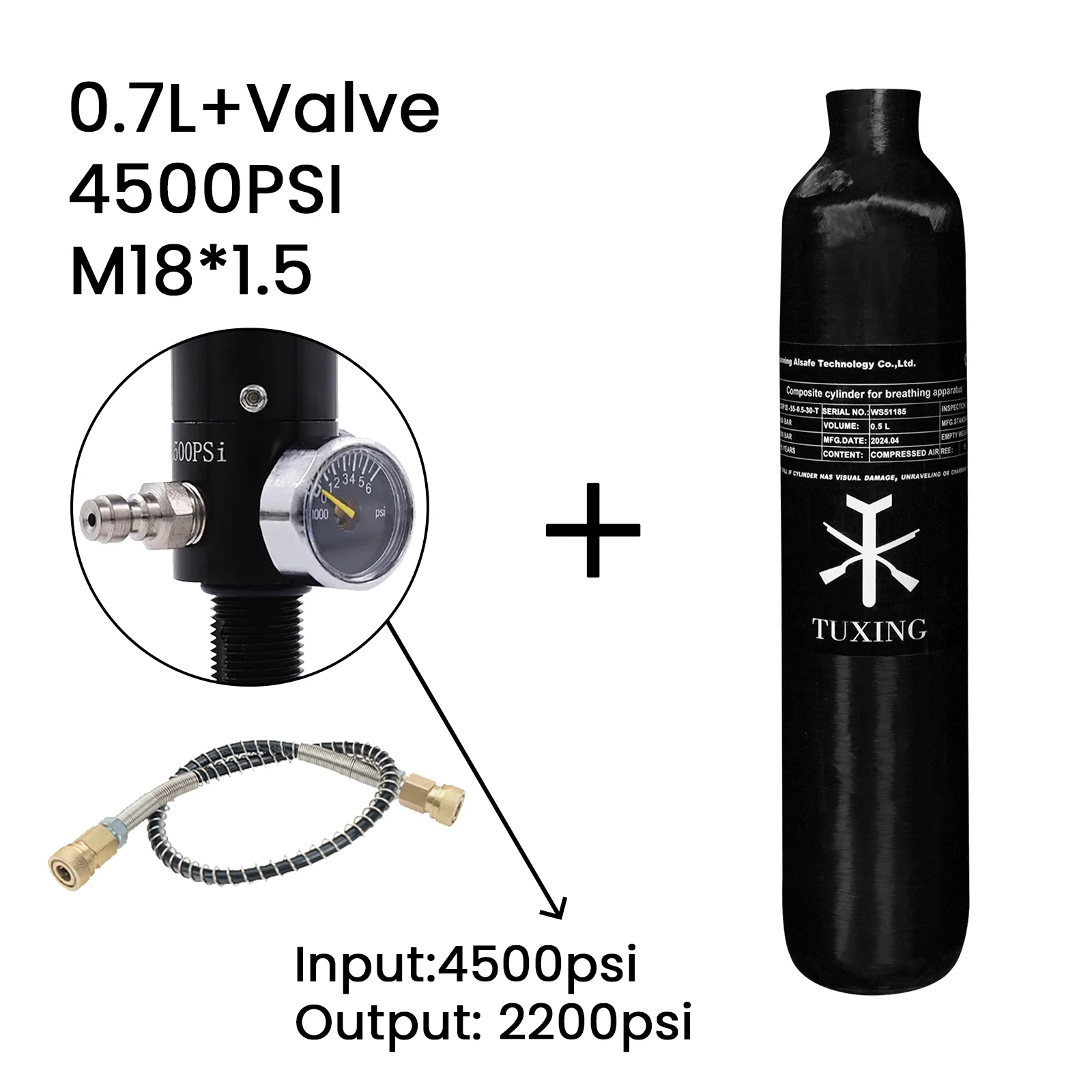 Réservoir Air TUXING 0.36L 4500Psi - Fibre Carbone Pour PCP