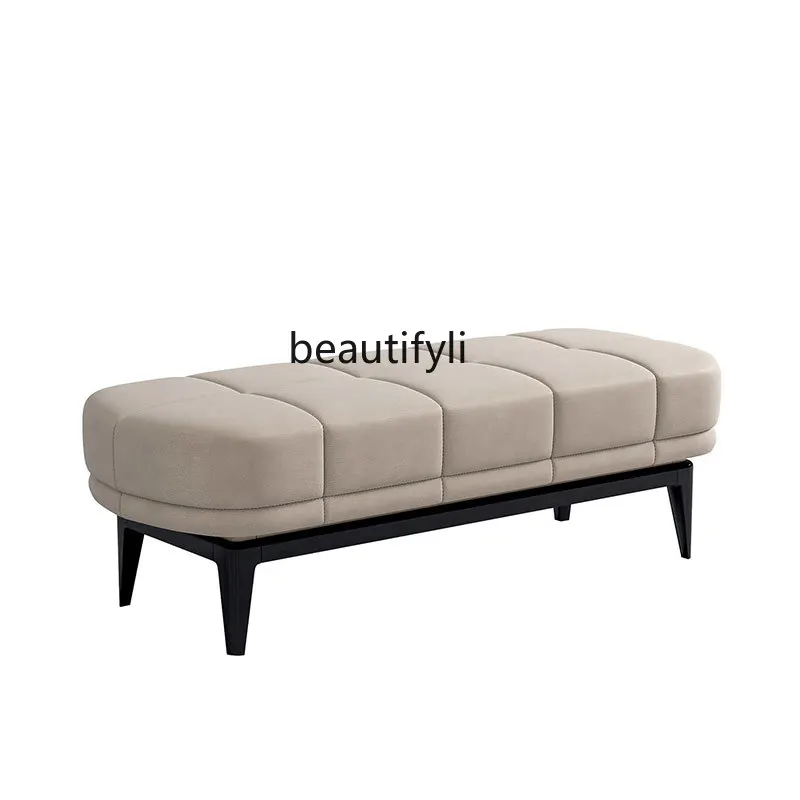 

Italian Style Light Luxury Bed End Stool Minimalist Casual Designer Home Modern Bedroom Genuine Leather Long Stool Shoes