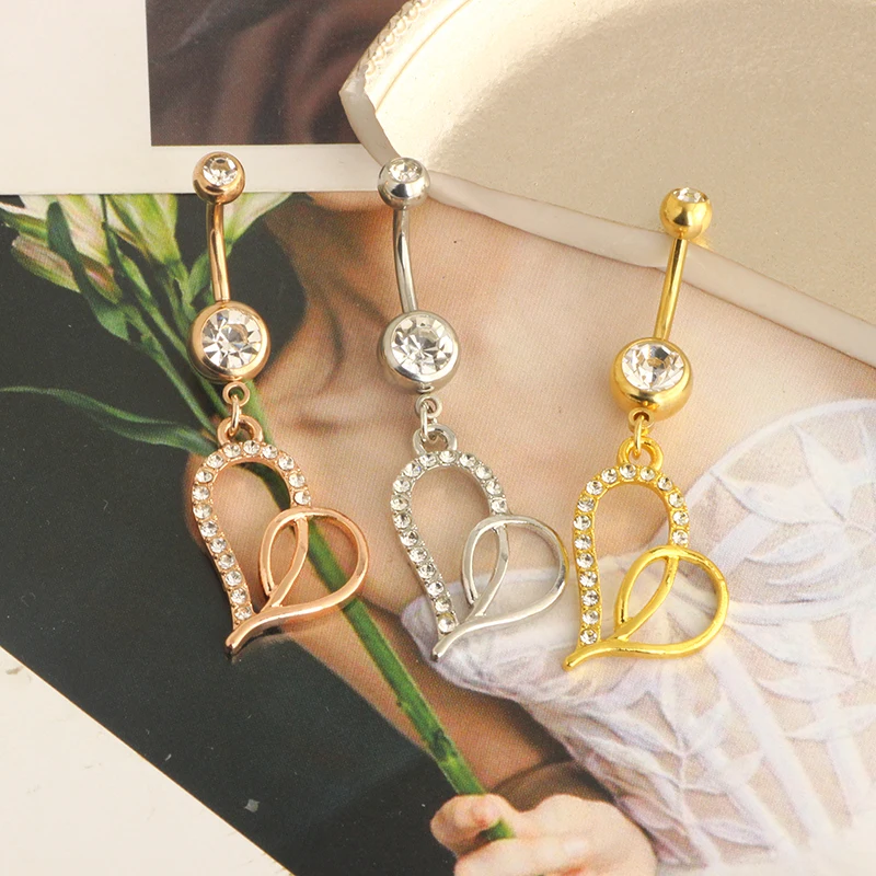 14G Stainless Steel Belly Button Rings Navel Rings Round/Love Heart Clear CZ Curved Barbell Piercing For Women Silver rose gold
