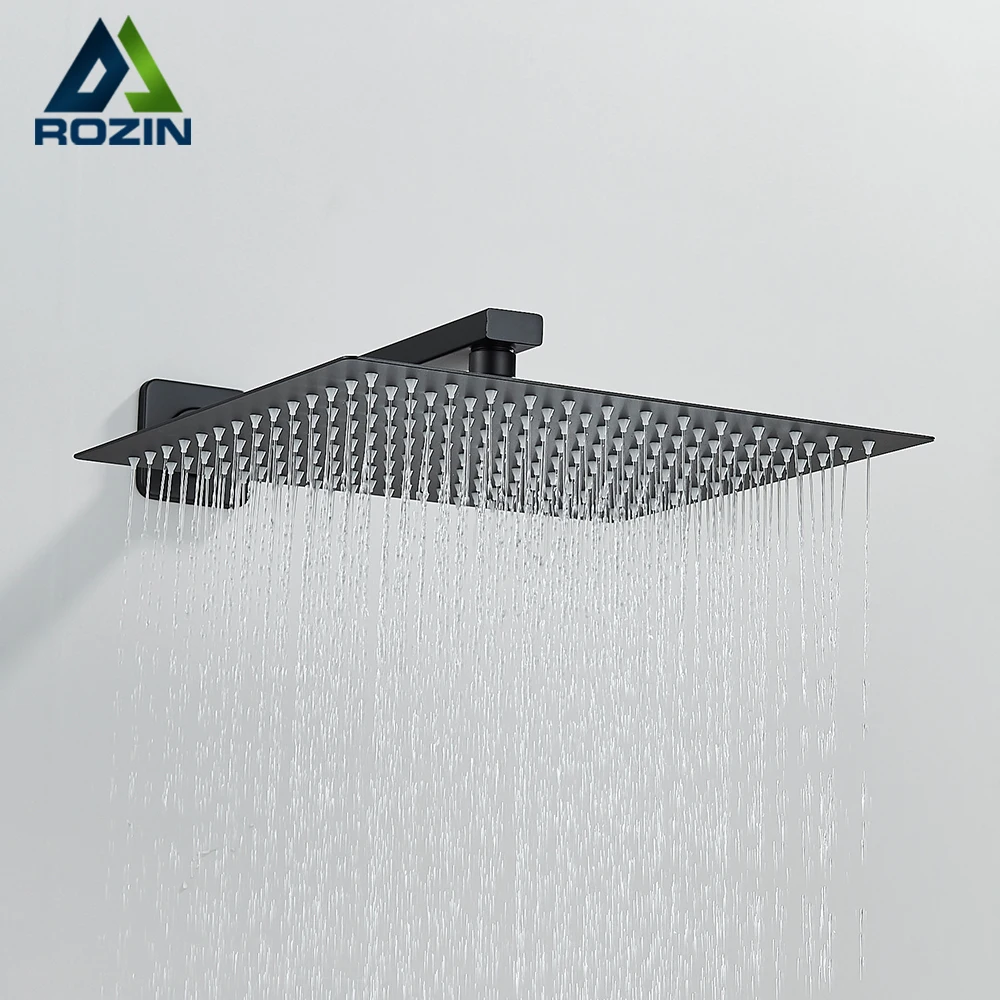 RozinBlackRainfallShowerHeadBathroom12UltrathinStyleTopShower