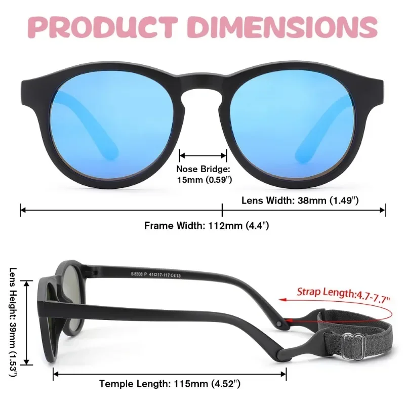 Baby's first sunglasses 400UV Polarized Round flexible With strap Ages 0-2 years