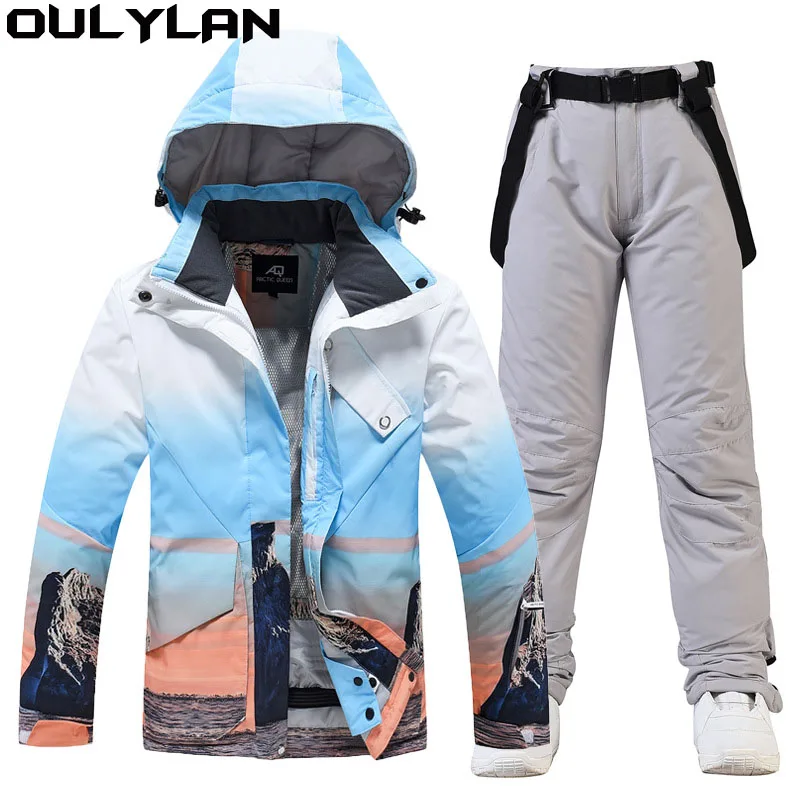 

Oulylan -30 Men Women's Ice Snow Suit Wear Waterproof Winter Costumes Snowboarding Clothing Ski Jackets Ski Pants