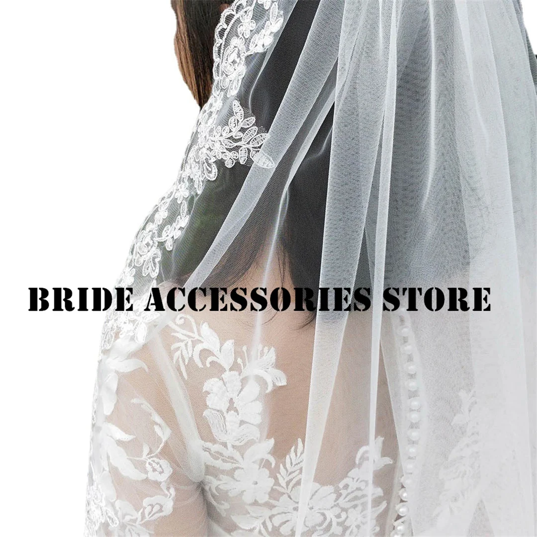 

Short Tulle Lace Edge Headwear Bridal Veil with Comb Ivory Wedding Accessories Photo Wedding Veil