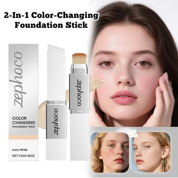 2 in 1 Color Changing Foundation Stick High Concealer Lightweight Moisturizing for All Skin Types Brightening Matte Lasting Base