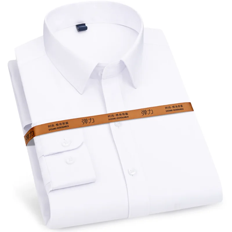 

Men's Long Sleeve Elastic Shirts Mens Scalding-free Business Solid Workwear Shirts Top White Pink Blue For Men Plus Size 38-44