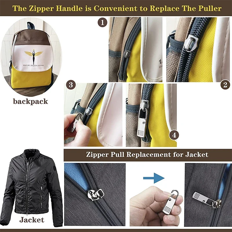 5pcs Zipper Slider Puller Repair Kit Replacement for Suitcase Travel Bag Broken Zipper Head DIY Sewing Craft Accessories