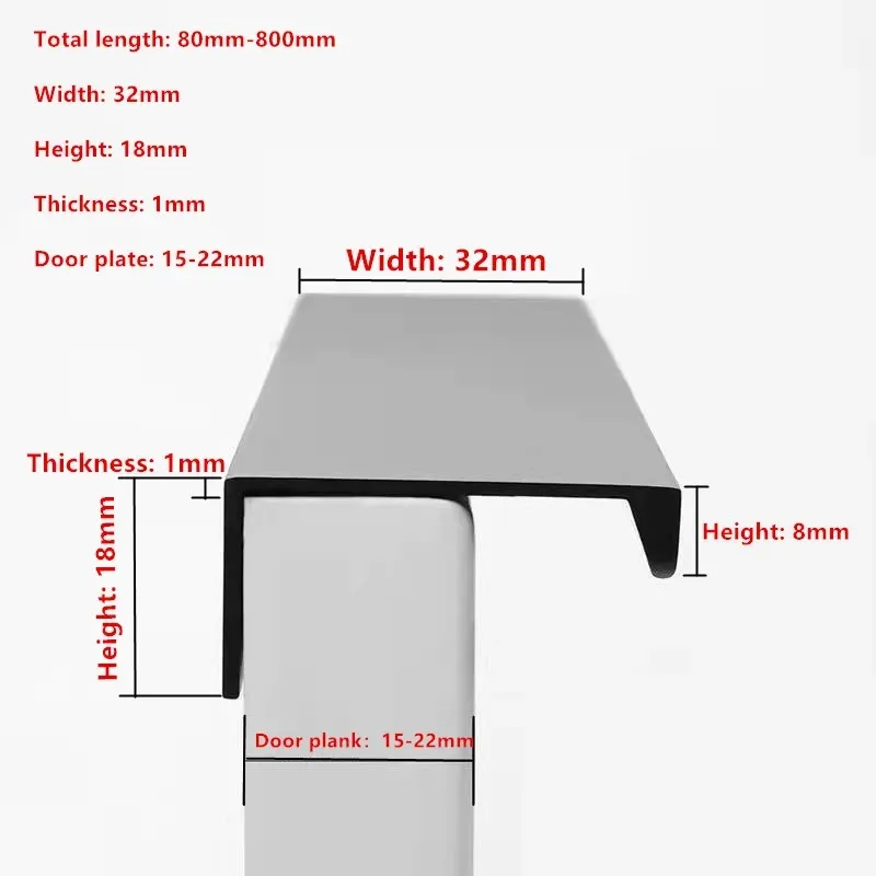Hidden Furniture Handles Matte Black Gold Silver Kitchen Cabinet Pull Wardrobe Pull Not Punched Handles Cabinets Drawers furniture handles