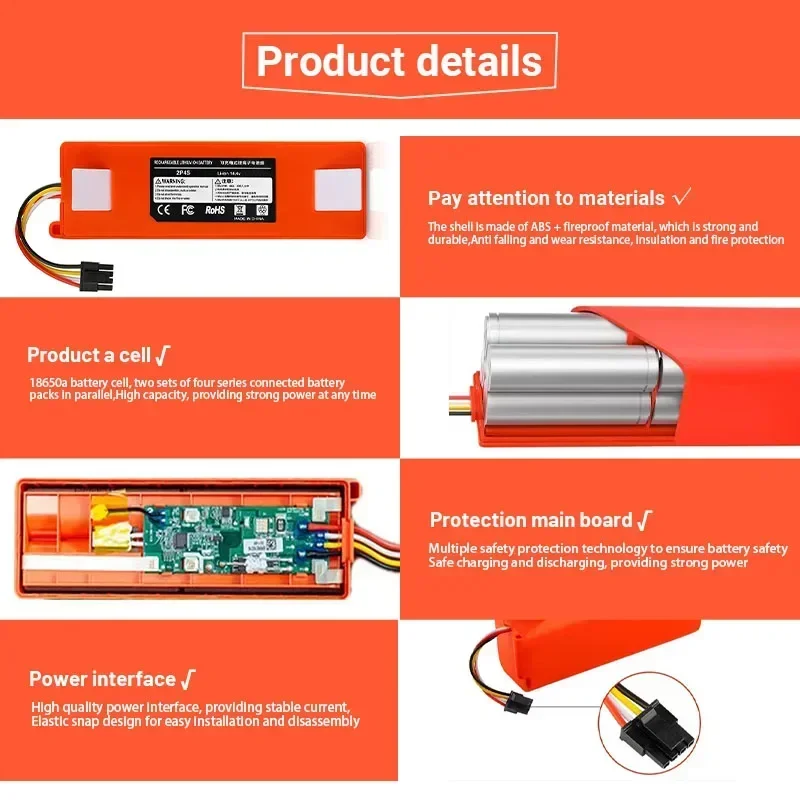 Vacuum Cleaner Battery Replacement for Xiaomi Roborock S50 S51 S55 T60 E352-00 S502-00 C10 E20 E35 14.4V 5.2AH SC Batteries 4