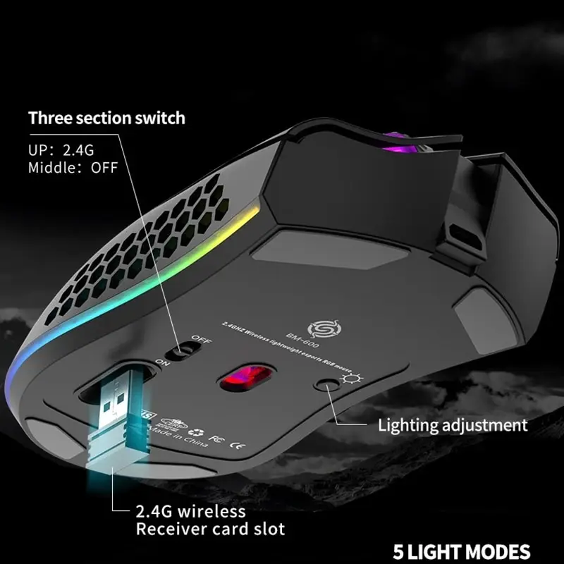 USB 2.4G Wireless RGB Light Honeycomb Gaming Mouse Desktop PC Computers Notebook Laptop Mice Mause Gamer Cute BM600 gaming mouse