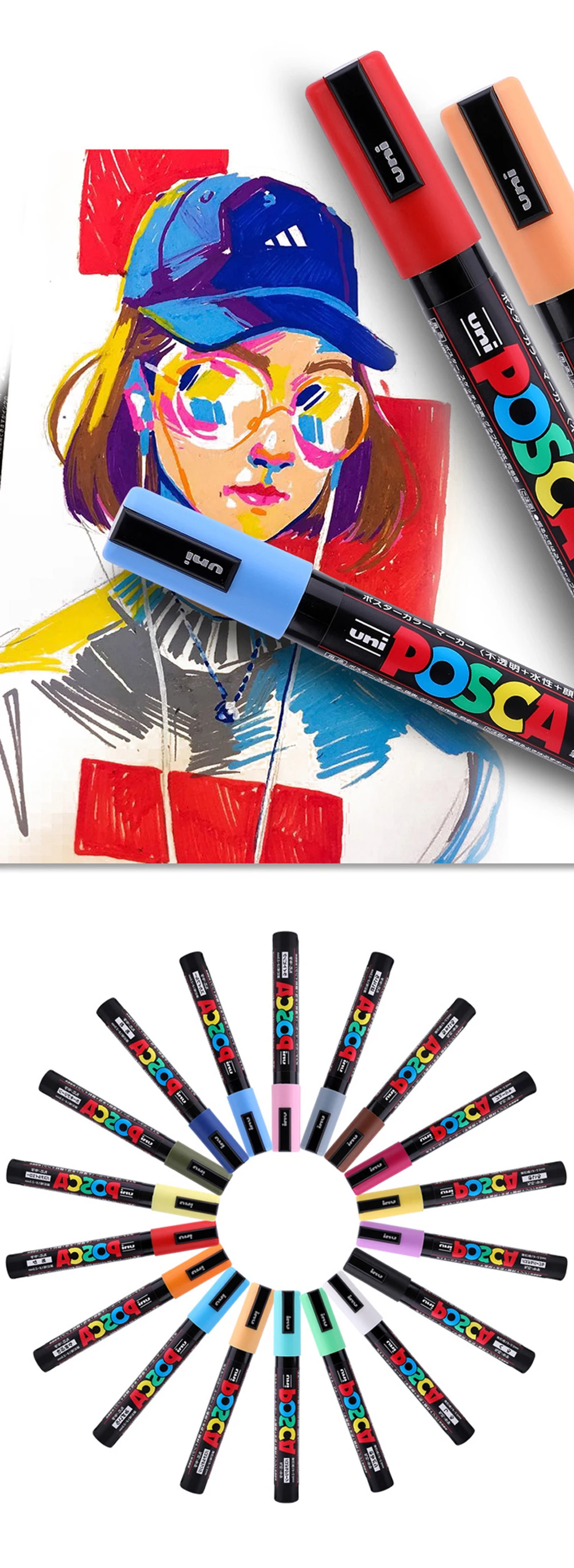 21/24 Couleurs Uni Posca Peinture Marqueur Stylo, PC-3M 5M 1M Art Peinture  Crayon pour Rock Peinture Toile Cartes DIY Dessin