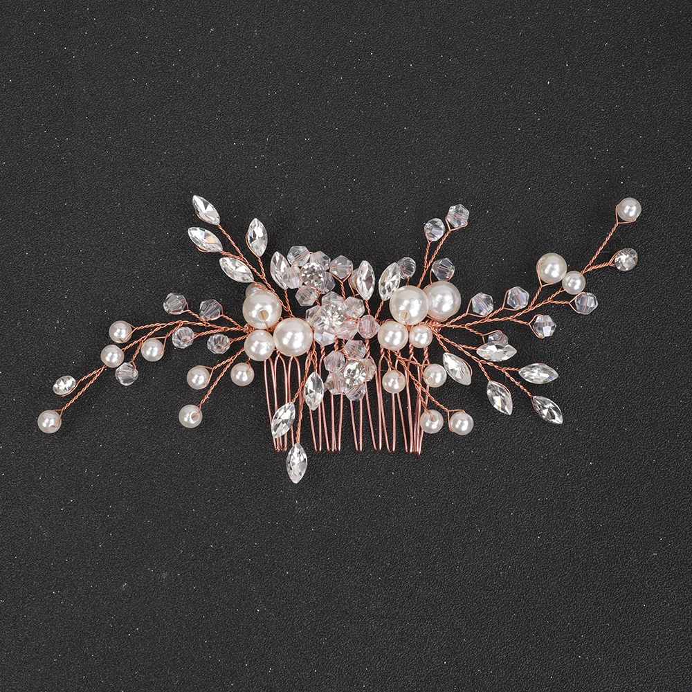 Silver Rose Gold Pearl Hair Comb Handmade Wedding Head Jewelry Women Ornaments Bridal Hair Accessories Trendy Headwear Hair Accessories Bridal Hair Accessories Bridal Jewelry Set