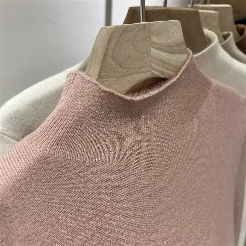 Autumn and Winter New Fashion Women's Long-sleeved Sweater Semi-turtleneck Slim-fit Casual Bottoming Shirt Knitwear Top