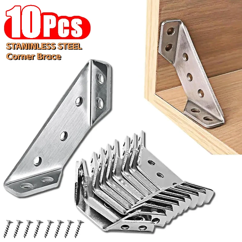 Stainless Steel Angle Bracket Furniture Hardware Angle Connector 10pcs Universal Furniture Corner Brace