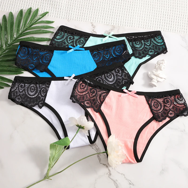 

Women's Briefs Panties Sexy Lingerie Lace Cotton Bikini Panties Briefs Female Ladies Cute Underwear 6 Pcs/set