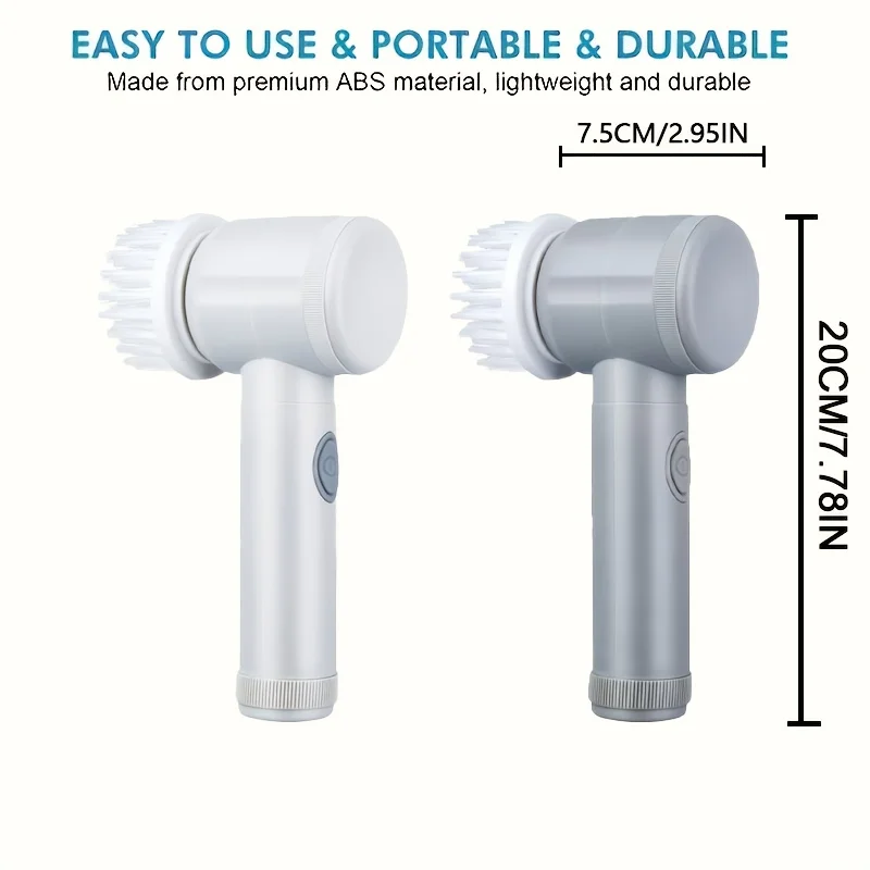 Electric Spin Scrubber with 5 Brush Heads – Handheld Tile & Grout Cleaner for Bath, Floor, Sink, Shower Glass & Kitchen Surfaces