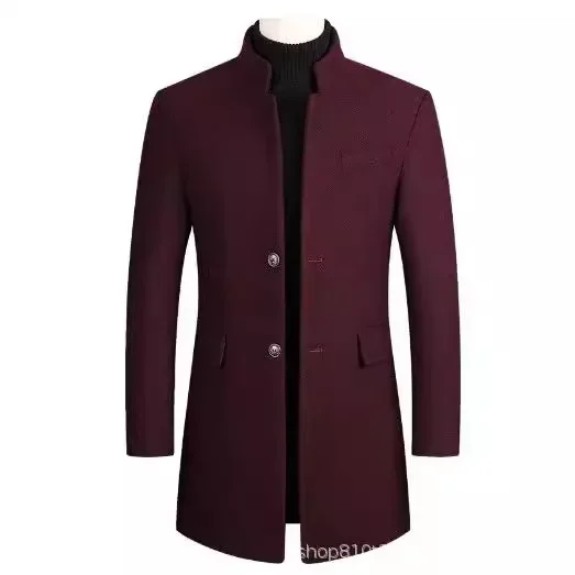 Medium-Length Woolen Overcoat Stand Collar Business English Gentleman's Jacket Trendy Italian Style Casual Scene Regular Type