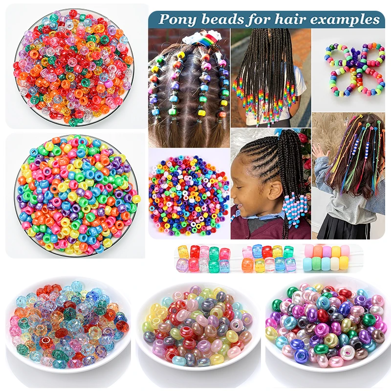 50pcs lot 6x9mm Acrylic Hair Beads Pony Beads for Hair Braids