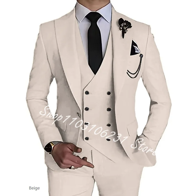 Best Quality Costume Groomsmen Tuxedos White Peak Lapel Male Suits Wedding Formal Best Men Blazer Pants Vest Terno Masculino